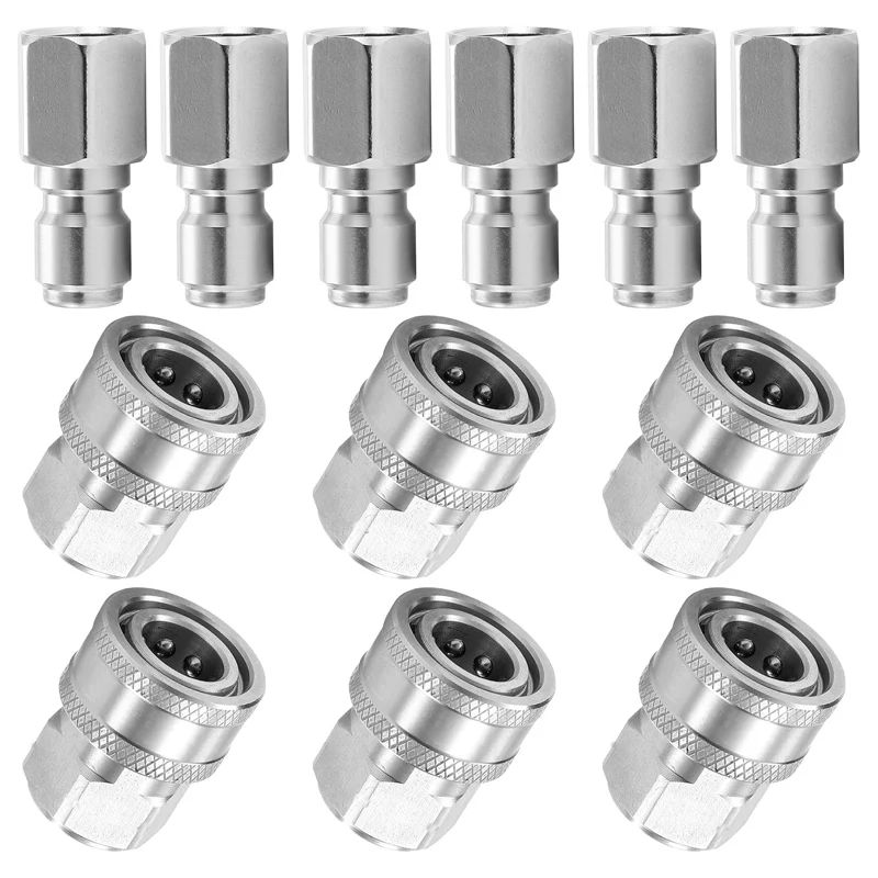 

3/8 Inch Pressure Washer Adapter Set, Internal Thread Quick Connector Kit - 3/8" Female Thread Quick Connect Hose Fittings