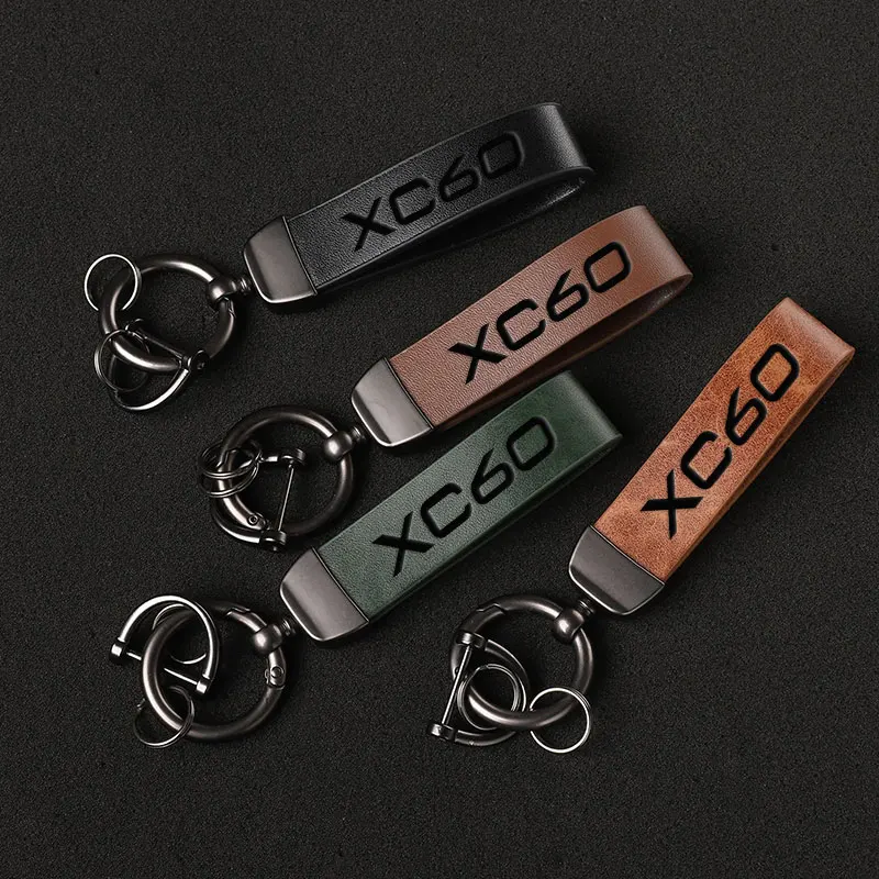 Luxury Genuine Leather Keychain Car Key Ring Holder Jewelry Custom Gift For Volvo XC60 Car Accesorios