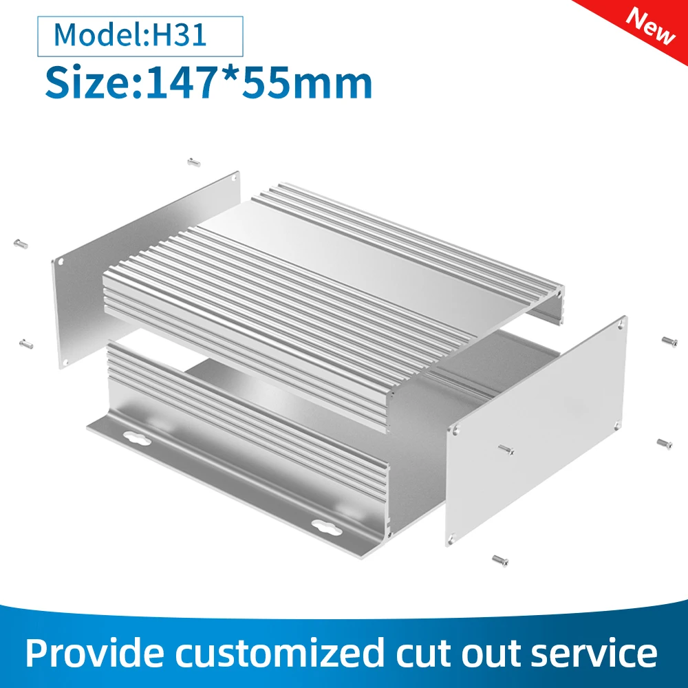 YONGU Extruded Aluminum Enclosure Aluminum Extrusion Housing DIY Electronic PCB Project Box Anodized Custom Cutting H31,147-55mm