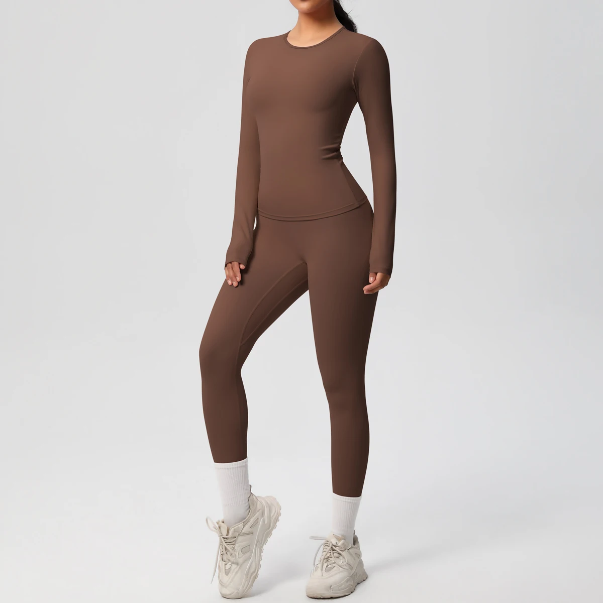 2-teiliges Sportbekleidungs-Yoga-Set, Fitnessstudio-Kleidung, Yoga-Anzüge für Damen, Fitness-Set, Trainingsanzüge, Sport, Langarm, bauchfreies Top, Gym-Leggings – Detail 5