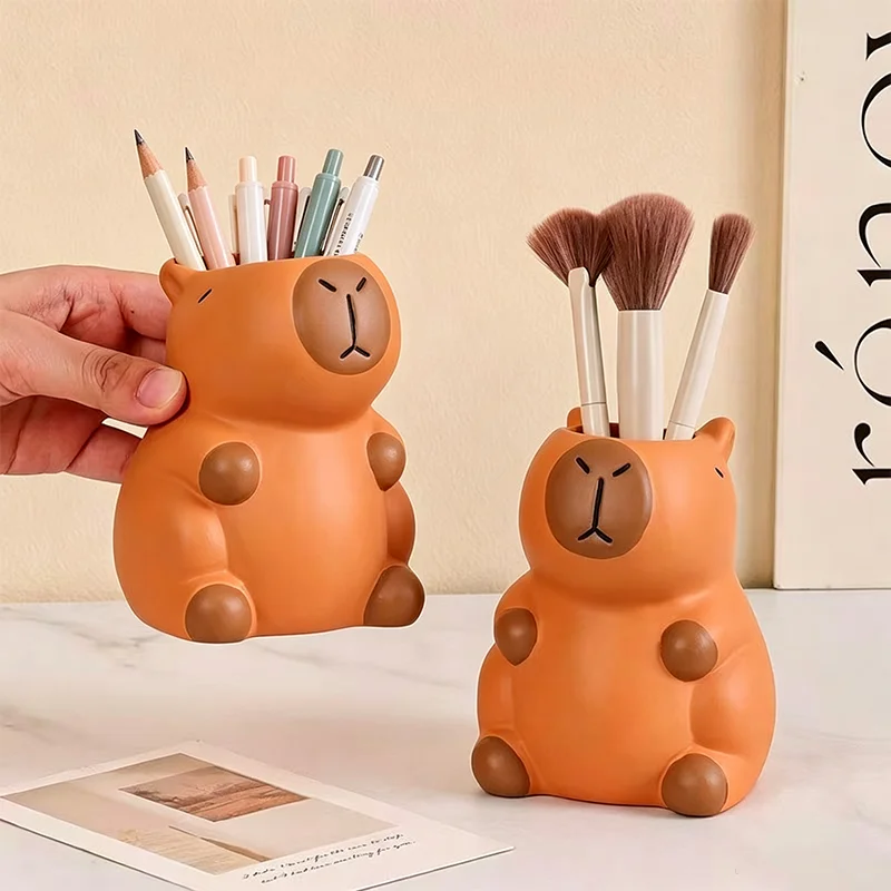 Kawaii Capybara Pen Holder Cute Animal Desk Decor Makeup Brush Storage Container Multifunctional Desktop OrganizerHousehold Good
