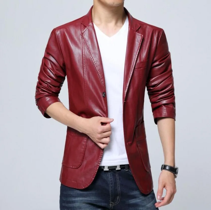Spring New Men's PU Leather Jackets Plus Size Casual Motorcycle Suits Micro Elastic Comfortable Two Buckle Male Fashion Jackets