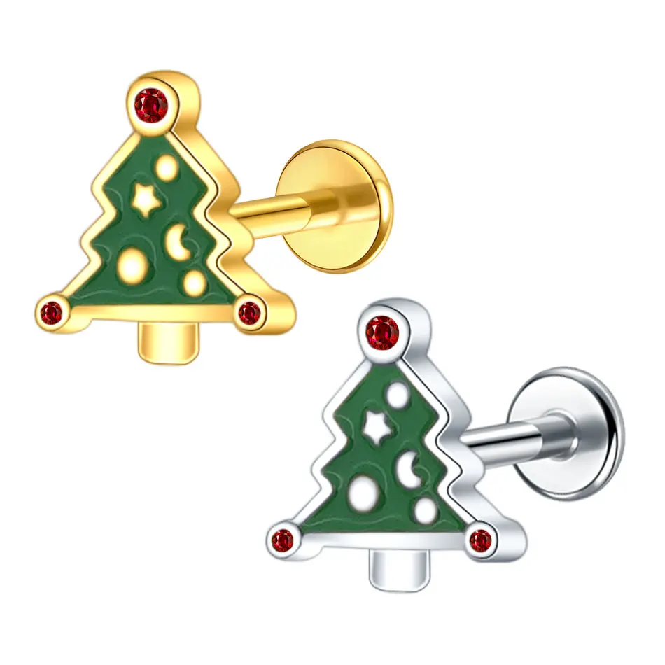1/5PCS 16G Steel Lip Rings Flatback Labret Piercing Christmas Tree Ear Stud Cartilage Helix Earrings Jewelry Gifts for Women