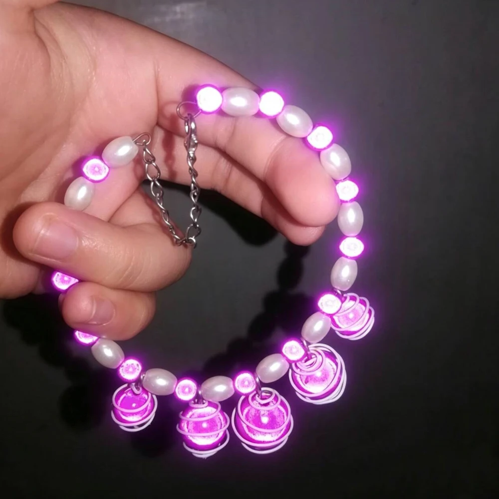Cartoon Lady Anime Girl Character Luminous Beaded Bracelet Pink Hand Chain Adjustable Bangles Unisex Jewelry Accessory
