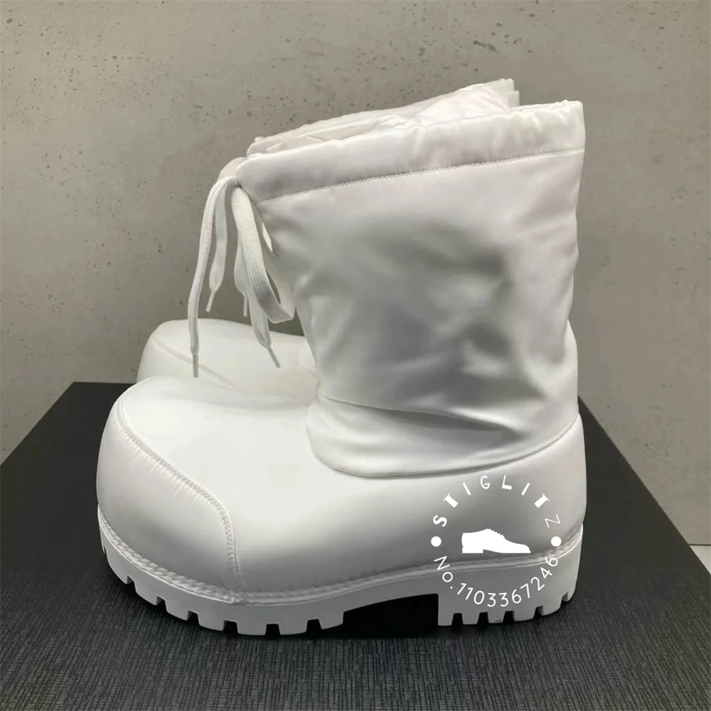 Big Round Toe Ski Boots Luxury Latest Design Mid-Calf Boots Fake Fur Warm Snow Boots Lace Up Fashion Style Boots for Women Men