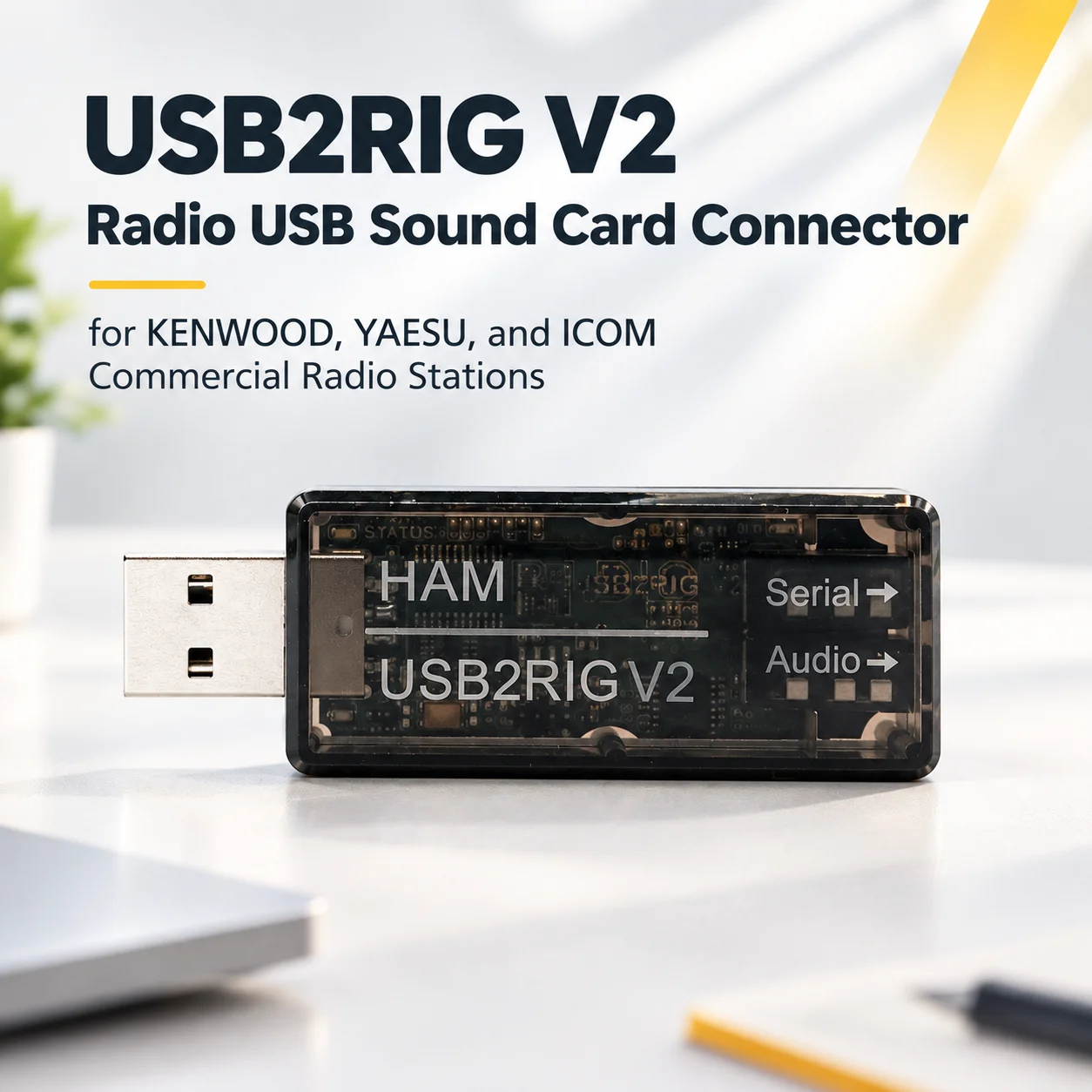 Conector de placa de som USB para rádio USB2RIG V2, para estações de rádio comerciais KENWOOD, YAESU e ICOM.
