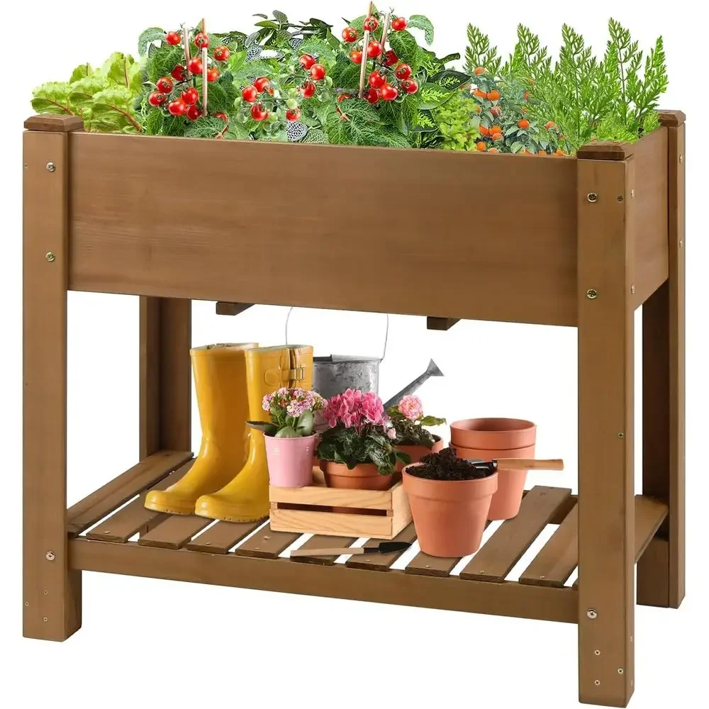 Elevated Wooden Garden Planter Box with Legs, Reinforced Liner for Vegetables, Herbs, Flowers - Ideal for Outdoor or Balcony Gar