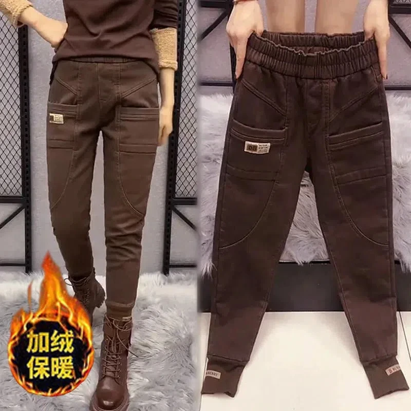 2025 Fall/Winter New Loose Overalls Trousers Ladies Casual Plus Velvet Padded Pants Women's Harlan Daddy Pants Female Trend