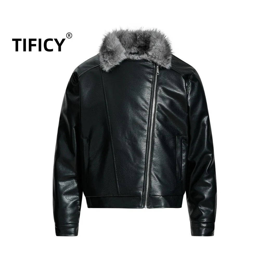 

High Street New Jackets Coats Men's Seat Mountain Carving Pilot Plush Leather Jacket Coat Motorcycle Padded Cotton Jacket