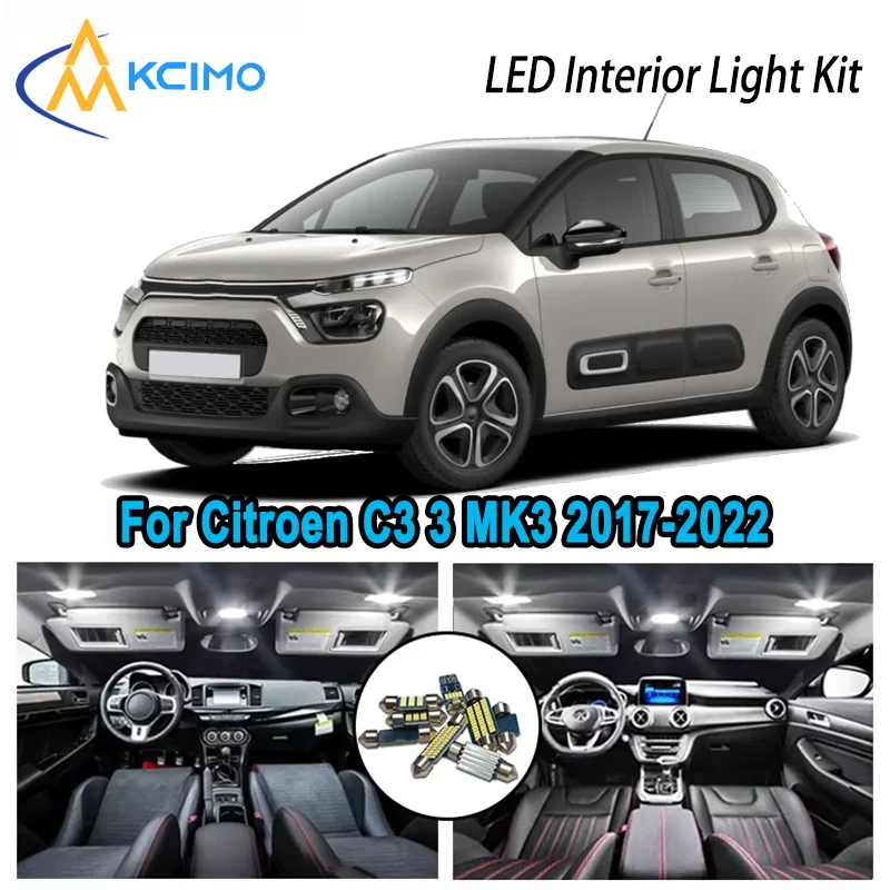 

For Citroen C3 MK3 III 2017-2022 2018 2019 Premium Bright LED Interior Dome Map Trunk Light Kit Car Led Lamps Canbus No Error
