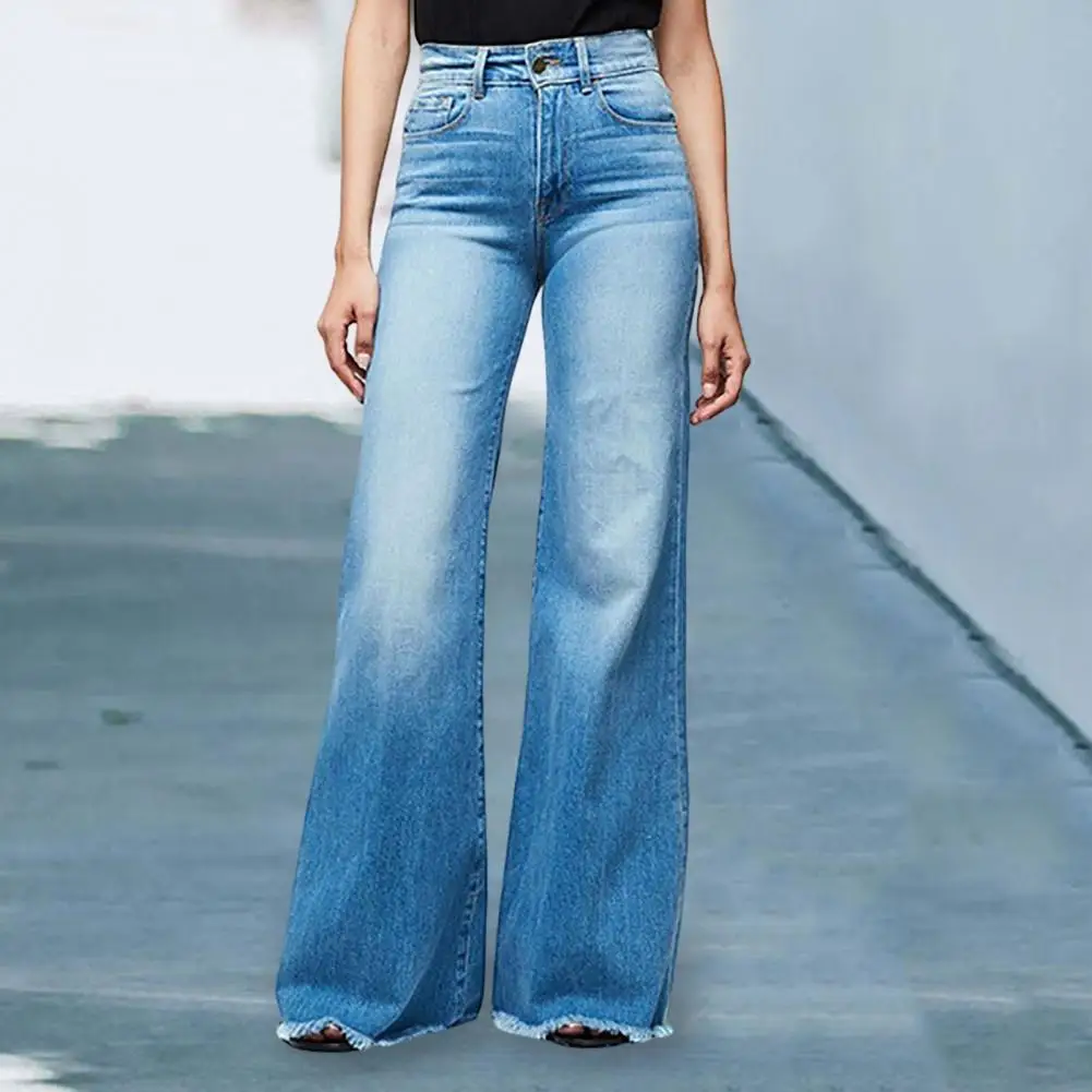 Women Wide Leg Jeans Tassel Fashion Plus Size Ladies Jeans Slimming Fit Flared Denim Pants Mid-Waist Flare Jeans Streetwear