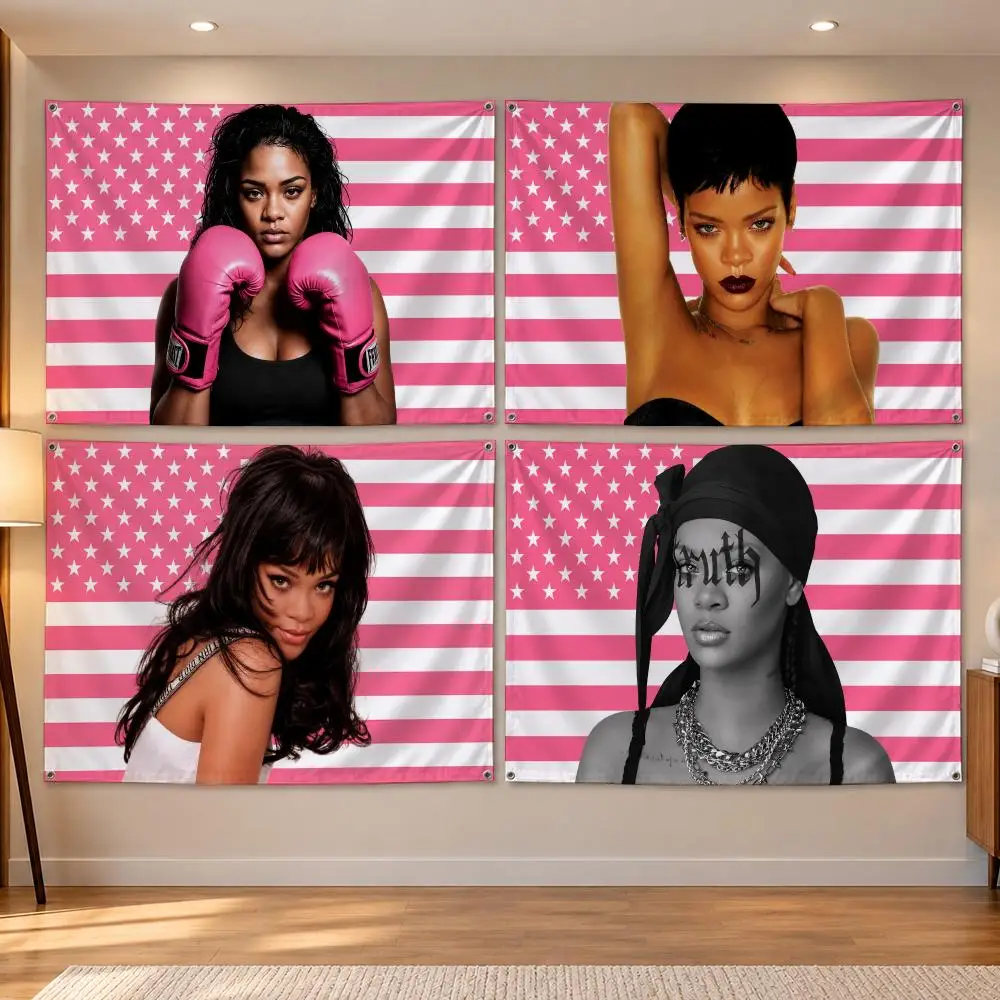 Singer Pop Soul Dance Urban Music Design R-Rihanna Flags Banner Decor for Bedroom,Garden,Party,Club,Indoor Outdoor, Fan Gift