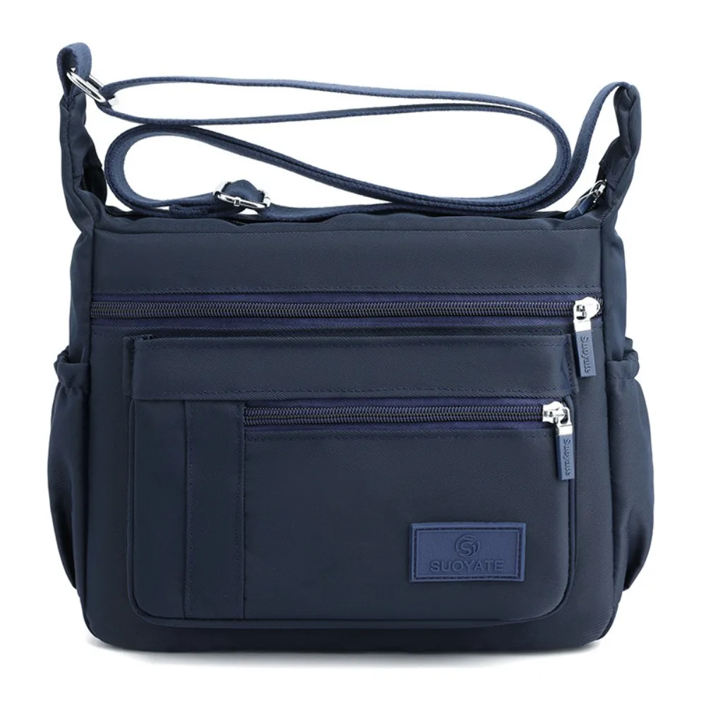 

Nylon Multi Pockets Shoulder Bag Lightweight Large Capacity Fashion Crossbody Bag Waterproof Solid Color Multi Zipper Pocket Bag