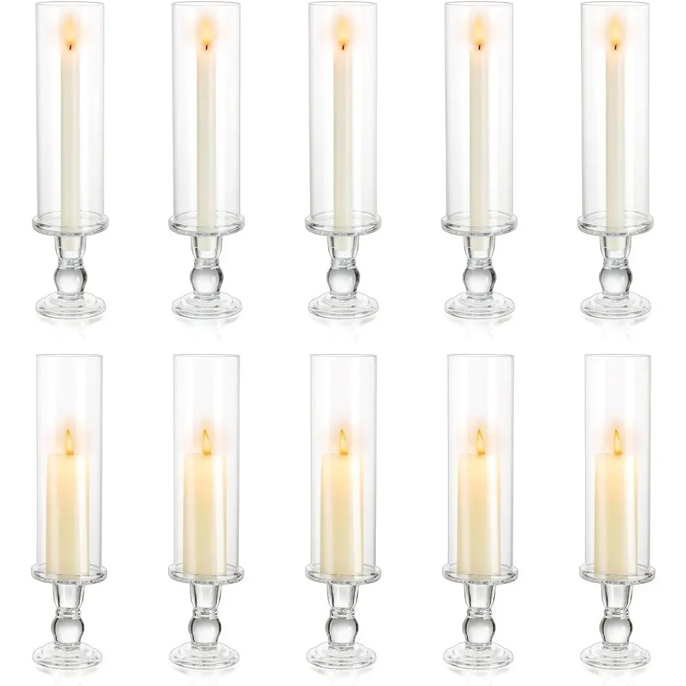 Long Hurricane Cone Candle Holder With Clear Cylindrical Lid Bulk Candle Sticks for Outdoor Wedding Center Decorations Candles