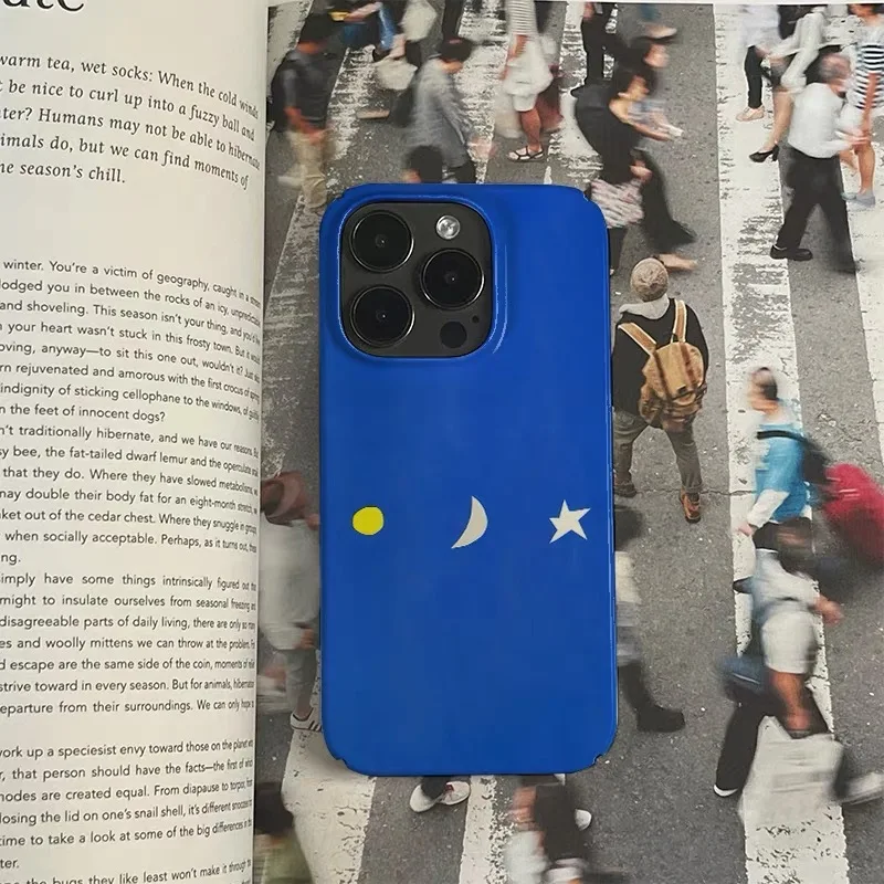 Ins Korean Blue Sun Moon Star Case for IPHONE 17 16 ProMax 15 14 Plus 13 12 MINI 11 PRO 16Plus XR XS MAX SE Acrylic Phone Cover