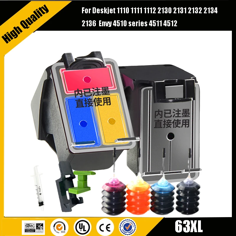 

Refilled 63XL hp63 Ink Cartridge for HP 63 XL Officejet 5200 4652 4655 3830 4650 4656 4657 ENVY 4510 4511 4520 4522 4526 Printer