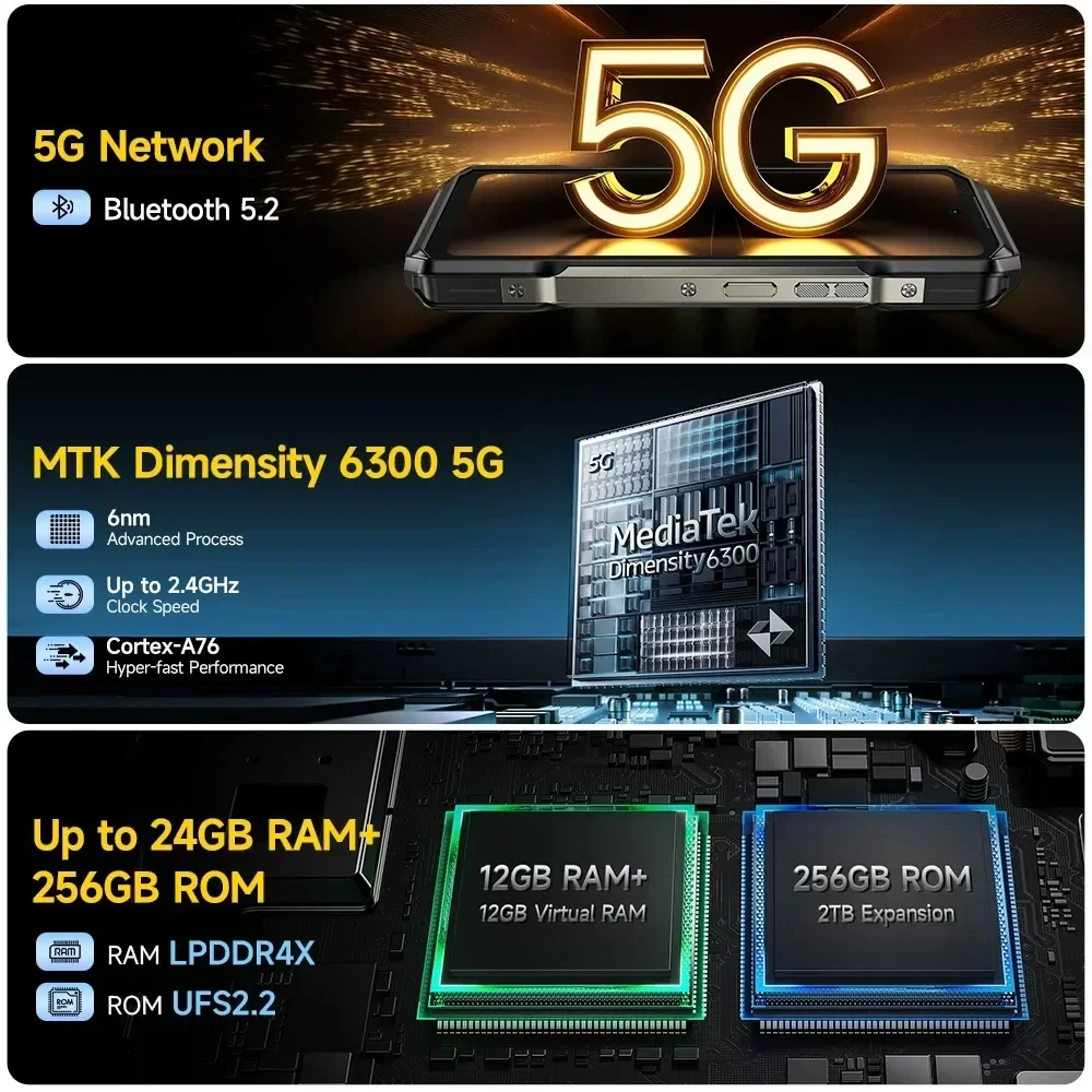 Ulefone Armor 27T Pro 5G هاتف متين 6.78 بوصة 24 جيجابايت رام 256 جيجابايت روم هاتف محمول 10600 مللي أمبير 64 ميجابكسل كاميرا ليلية NFC هاتف ذكي أندرويد