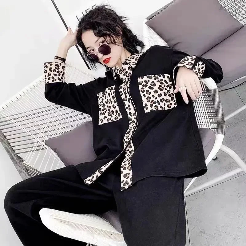 Long Sleeve Pant Cover Leopard Print Online Celebrity Loungewear Can Worn Outside Pajamas Female Spring Autumn Chinese Style