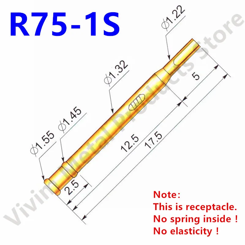 100PCS R75-1S Test Pin P75-B1 Receptacle Brass Tube Needle Sleeve Seat Solder Connect Probe Sleeve Length17.5mm Outer Dia 1.32mm