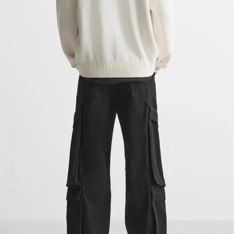 Loose Fit Bla Waed Cotton Blend Casual Jeans Men's Autumn Winter Workwear Trousers Straight Leg Zipper Closure mid Waist