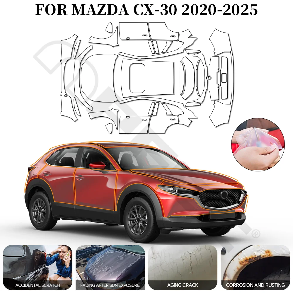

For Mazda CX-30 2020-2025 TPU Car Film Pre-Cut 8.5Mil Paint Protection Film Full Vehicle PPF Kit Anti-scratch Protective PPF