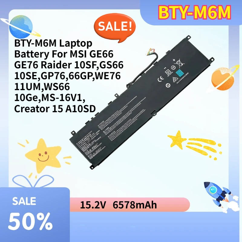 

BTY-M6M High quality For MSI GE66 GE76 Raider 10SF,GS66 10SE,GP76,66GP,WE76 11UM,WS66 10Ge,MS-16V1,Creator 15 A10SD