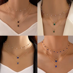 Tocona Elegant Green Crystal Stone Pendant Women's Necklace Charm Pearl Stone Necklace Adjustable Party Jewelry Collar
