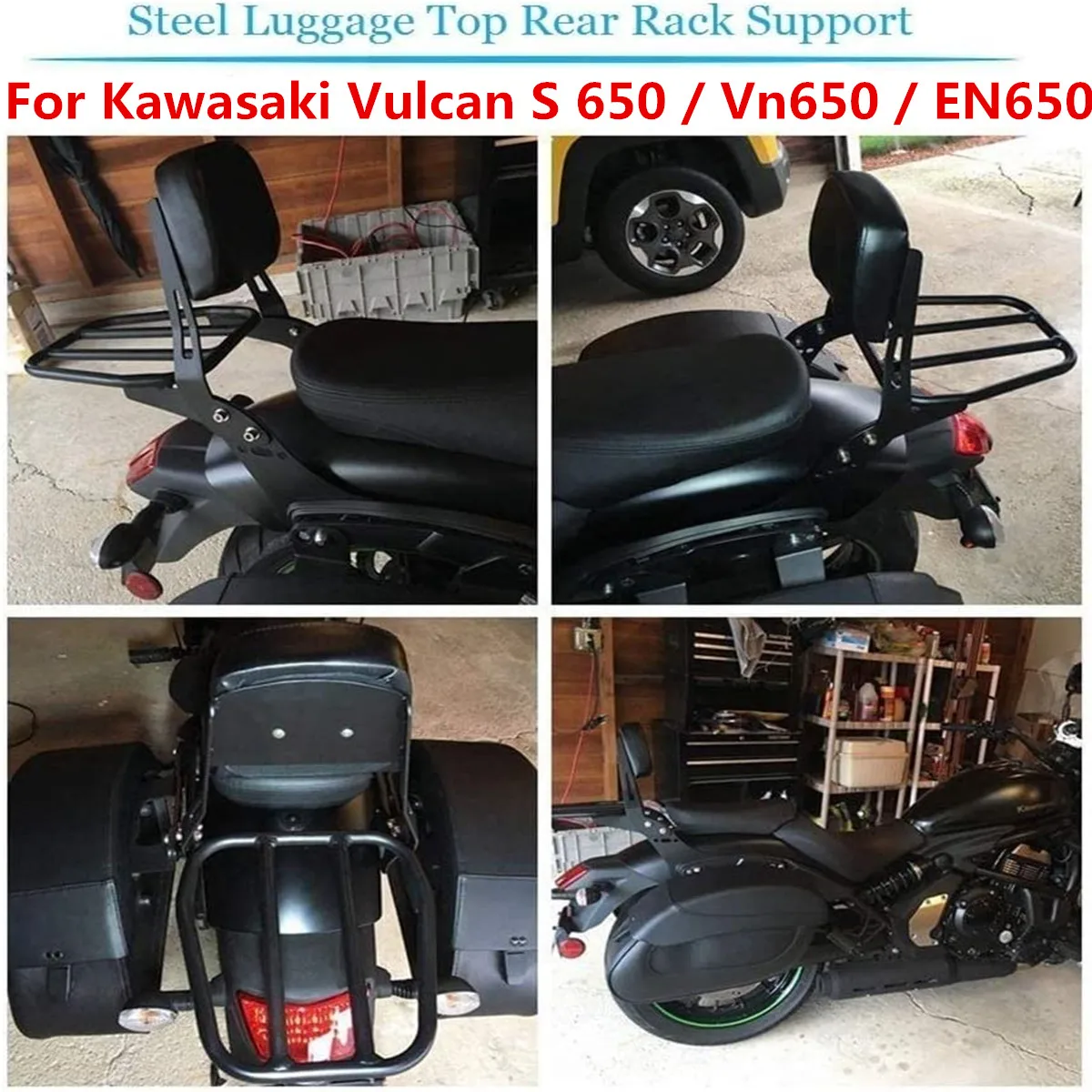Motorcycle Rear Luggage Cargo Rack With Passenger Sissy Bar Backrest Cushion Pad For Kawasaki Vulcan S 650 VN650 EN650 2015-2022