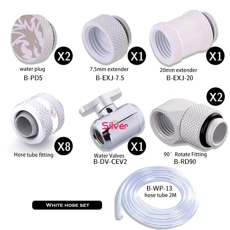 Bykski Hose Water Cooling Fitting Kit For 10*13mm Or 10*16mm Soft Tube Pipe, Stop,Extender,Valve,Angled Series Connecting Bag