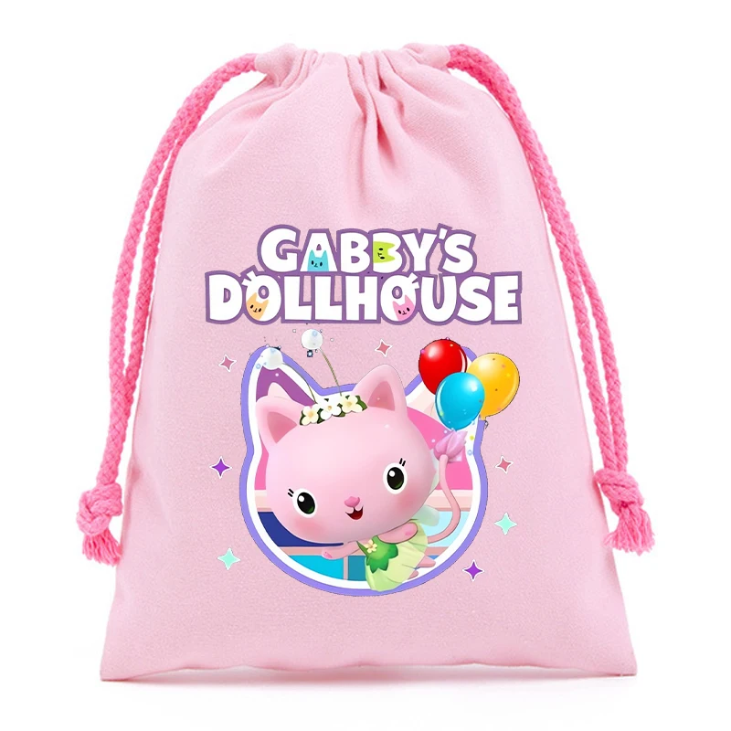 New Gabby Dollhouses Cotton Drawstring Bag Kawaii Cartoon Printed Storage Bags Children Handbag Girls Tote Bag Birthday Gifts