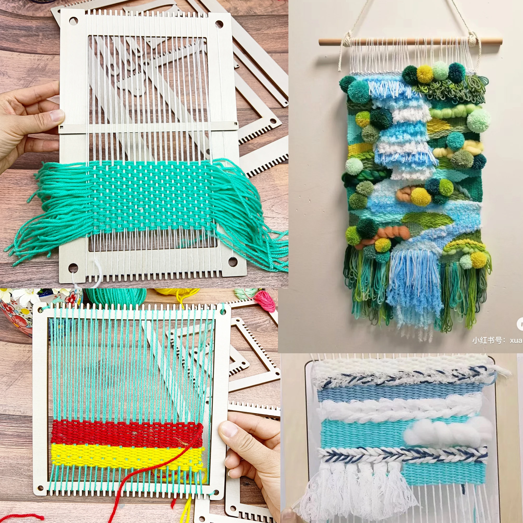 Weaving Loom Kit Weaving Frame Loom Wooden DIY with Wooden Stick, Comb, Crochet Needle for Adults Beginners Lovers