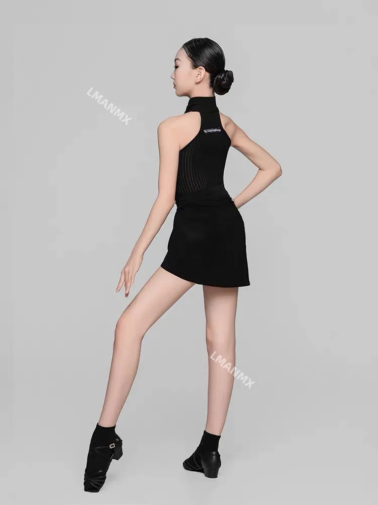 

2025 New Children's Latin Dance Dress Sleeveless Top Strap Short Skirt Versatile Practice Dress