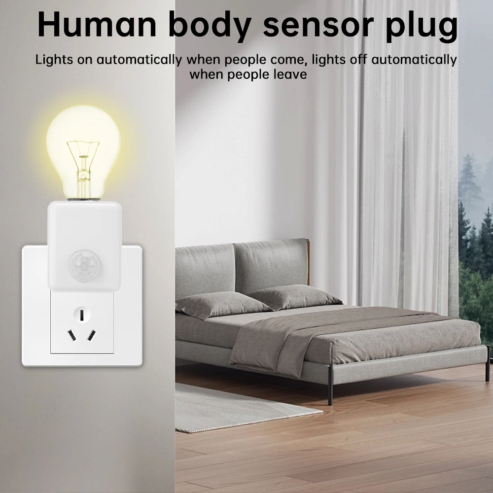 E27 LED Light Base Infrared Wall Plug in Human Sensing Lamp Holder Body Motion Sensor Infrared IR Switch  Lamp Bulb Socket EU US
