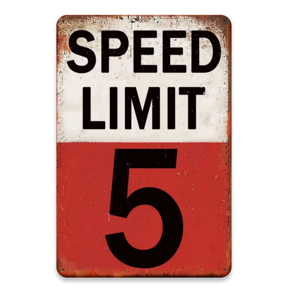 Vintage 5 MPH Speed Limit Metal Sign – Rustic Red & White Distressed Traffic Warning for Roads, Streets, Garage, or Man