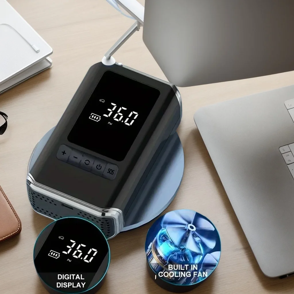 

Portable Rechargeable Car Air Pump - Wireless Tire Inflator with LED Emergency Light (Pneumatic)