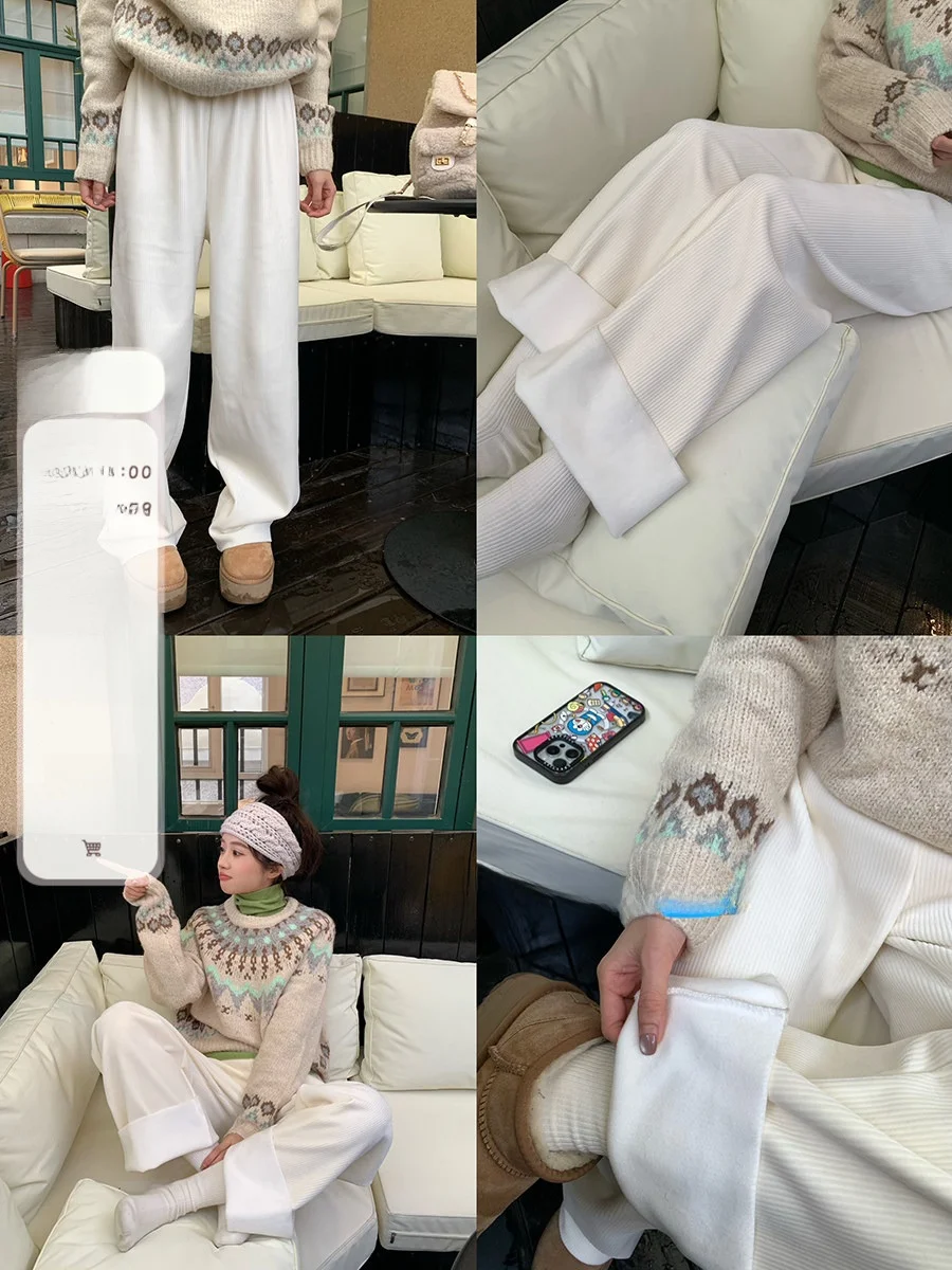 

Бархатные повседневные брюки с высокой талией и флисовой подкладкой, женские теплые струящиеся длинные брюки, модные универсальные брюки на осень-зиму, новое поступление