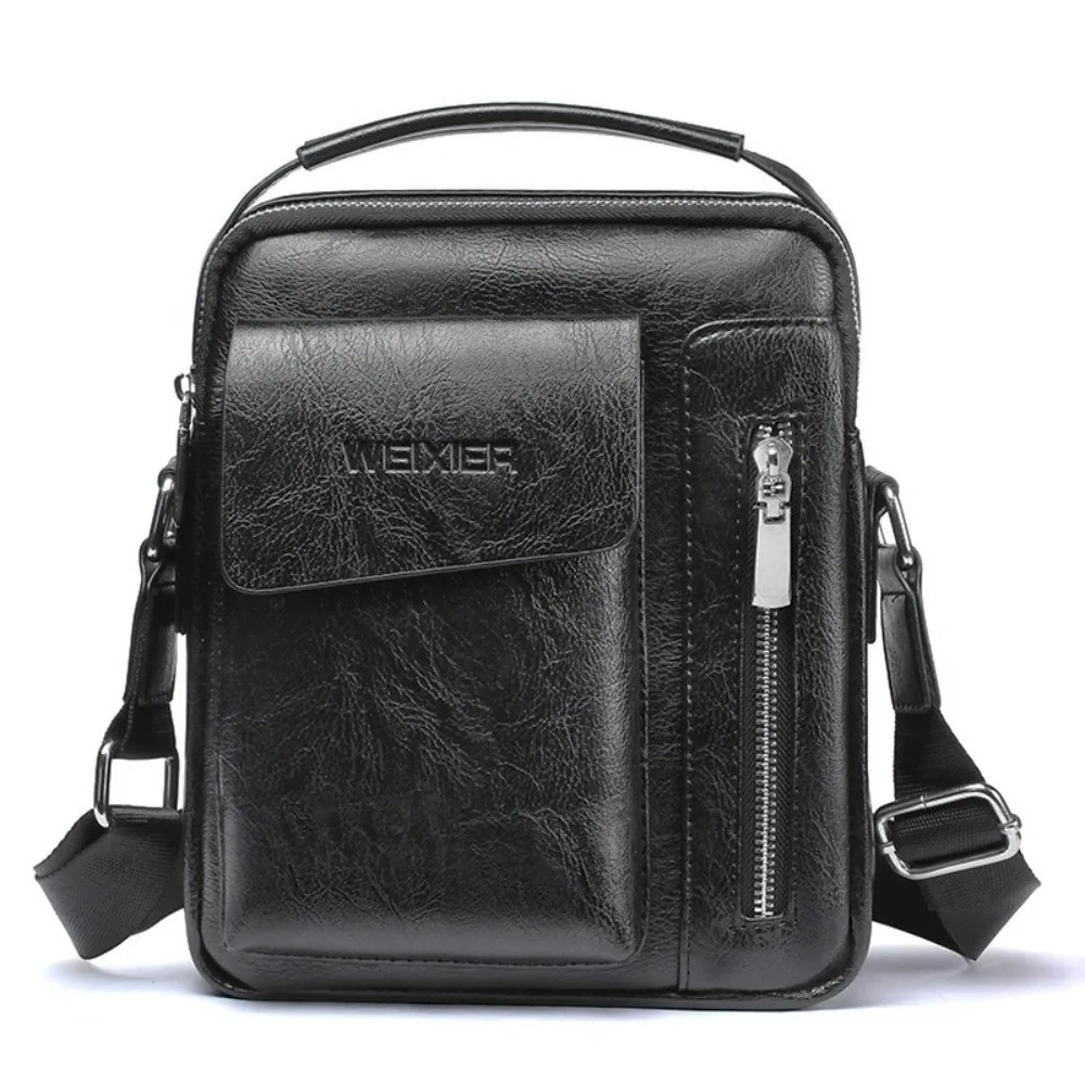 

PU Leather Shoulder Bag for Men Large Capacity Leisure Business Crossbody Tote Square Side Bag Travel Sling Bag for Mobile Phone
