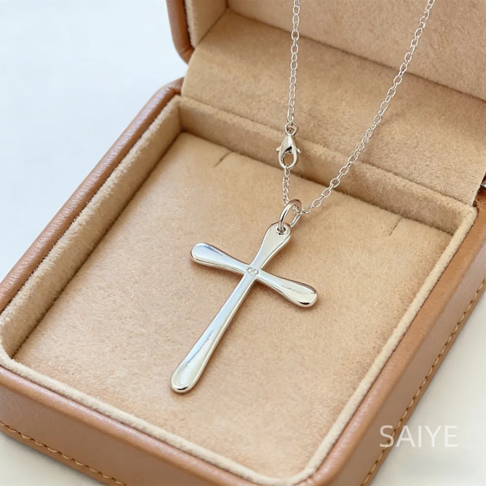 

925 Sterling Silver Minimalist Cross Pendant Necklace for Women Men, Dainty Silver Chain Jewelry for Everyday Wear