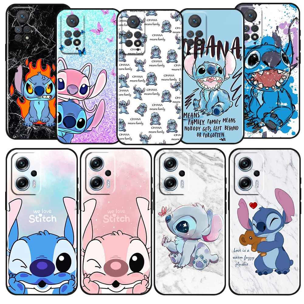 Disney OHANA Stitch Cute For Xiaomi Redmi Note 13 12 11 11T 11S 10 10T 9 8 7 6 5 Pro Plus 5G 4G Silicone Black Phone Case Fundas