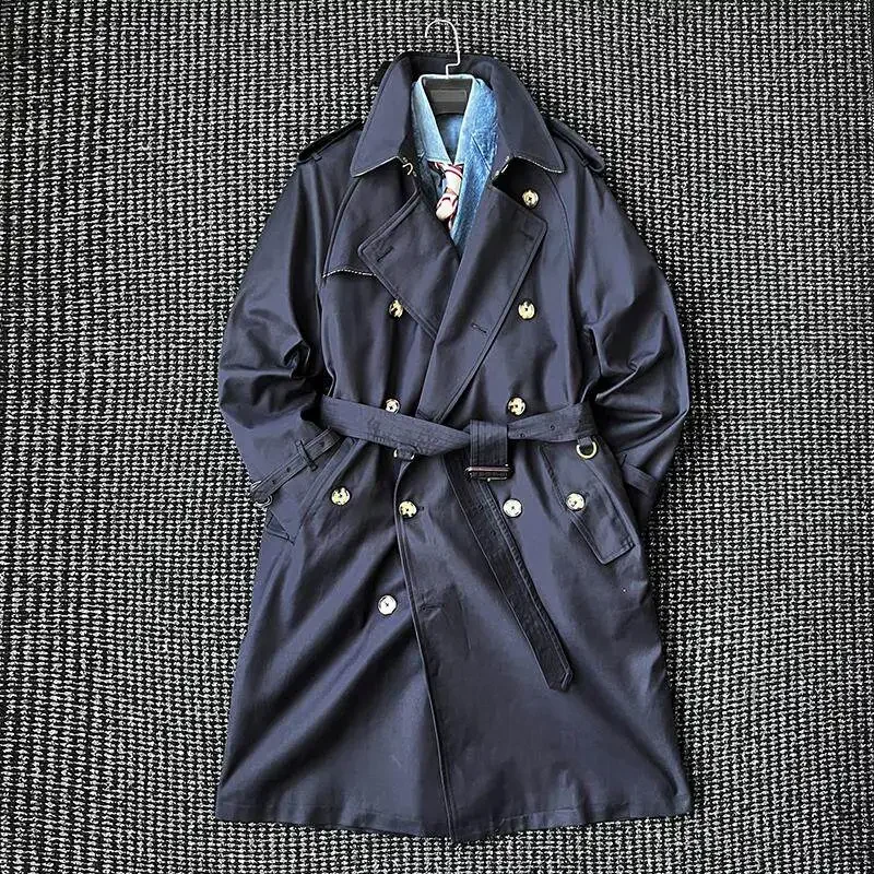 

Classic British trench long trench coat men's classic shoulder sleeve double-breasted jacket