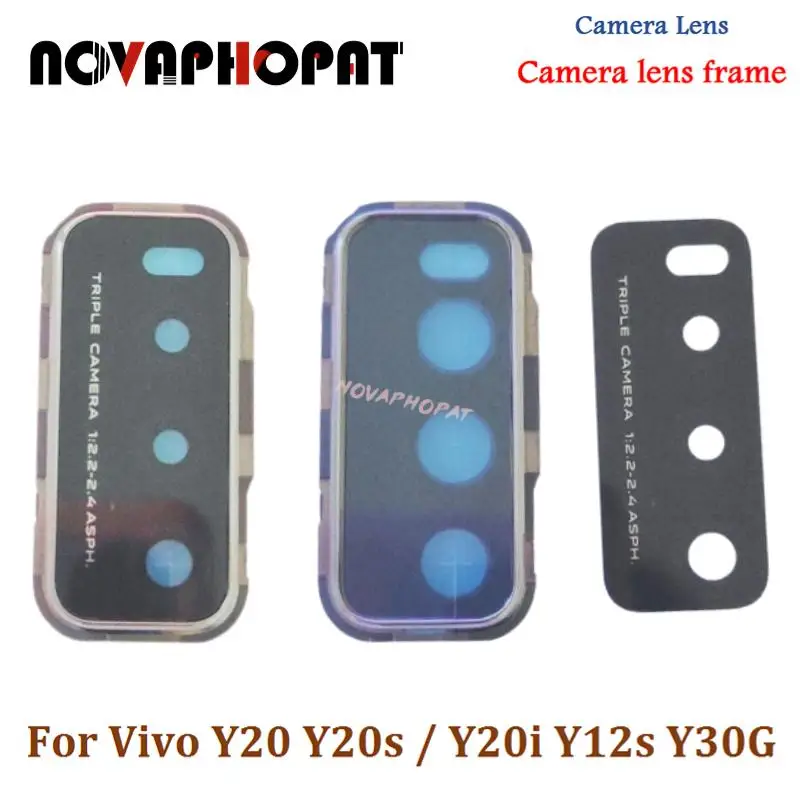 2 шт. Novaphopat Черная задняя камера стеклянный объектив с клеем для Vivo Y20 Y20s / Y20i Y12s Y30G оправа объектива камеры