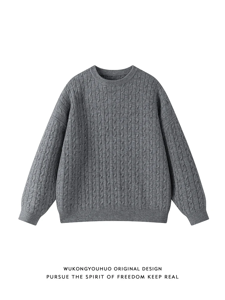 

Свободный вязаный свитер с круглым вырезом, однотонный, осенний, свободного кроя, удобный трикотаж для пар, модный стиль