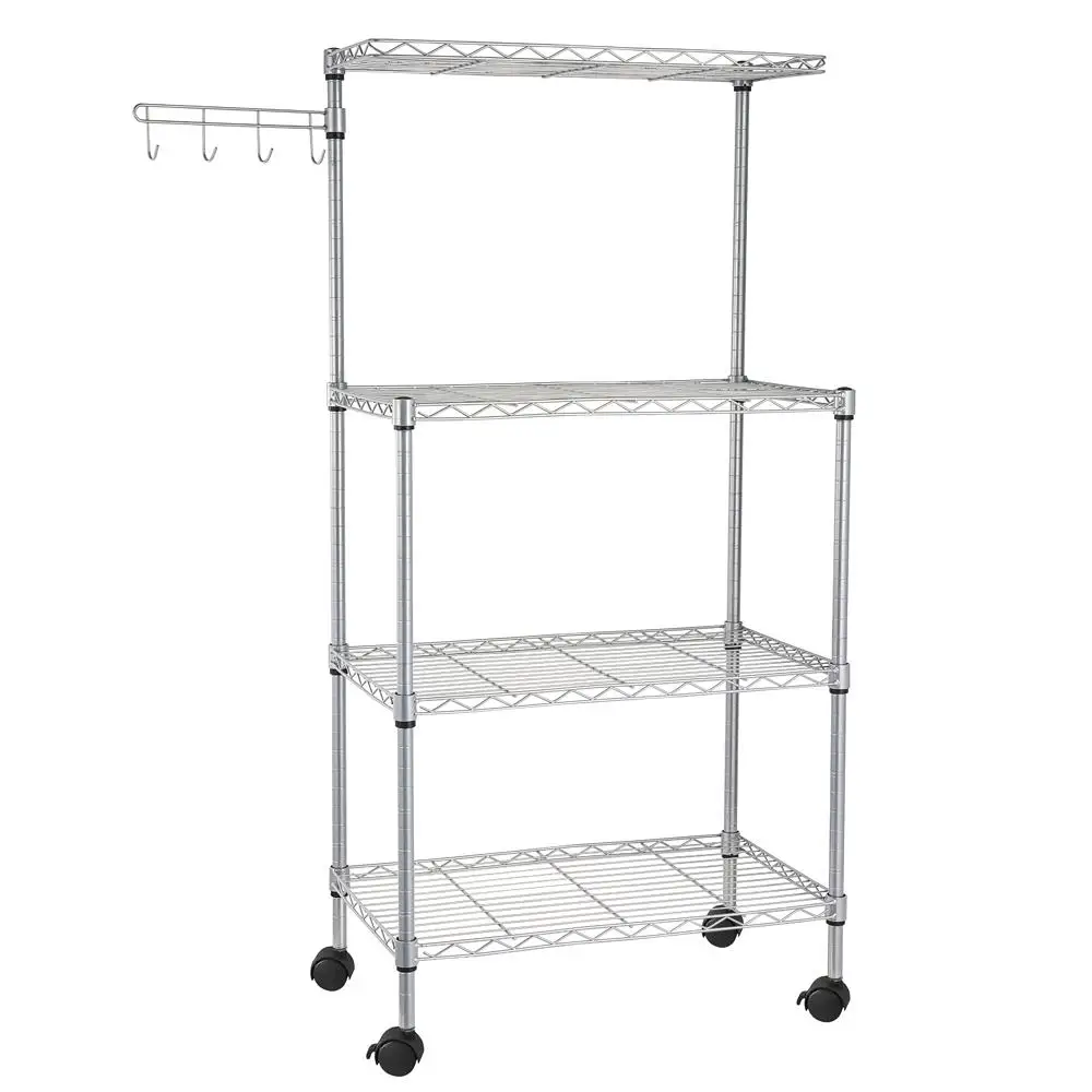 

4-Tier Kitchen Bakers Rack with Microwave Stand - Storage Cart & Workstation Shelf