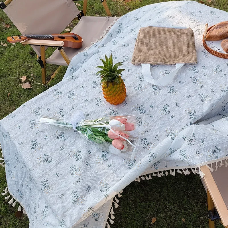 Boho Style Daisy Tassels Floral Tablecloth,Tea Table Decoration,Rectangle Table Cover For  Kitchen Dining Room Party Picnic