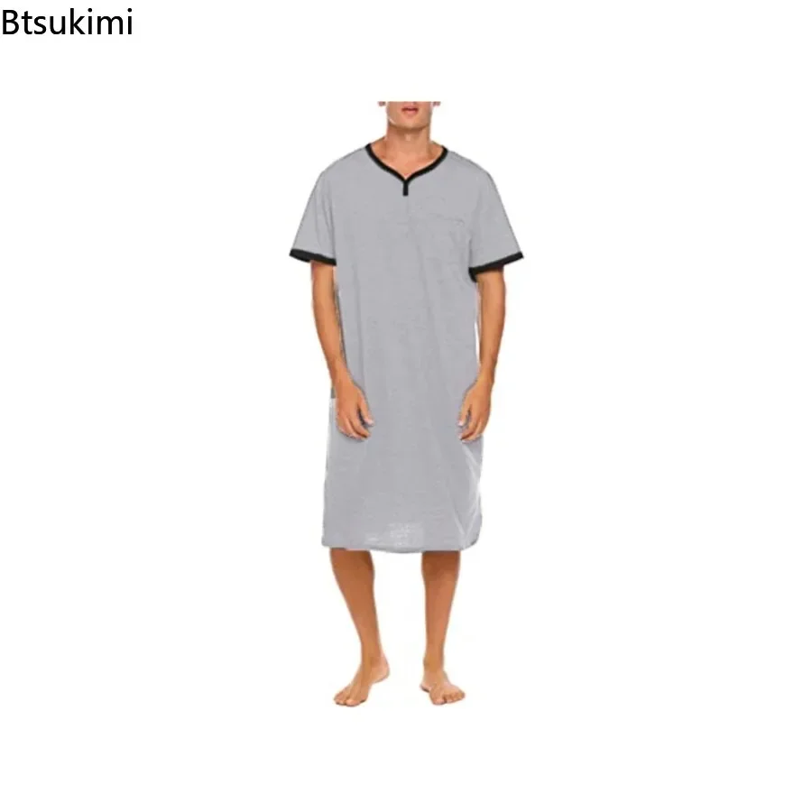 2024 Men\'s Short Sleeve Nightdress Nightgown Sleepwear Nightshirts Robes Loose Bathrobe Skin Friendly Pajamas Shirts Robes Dress