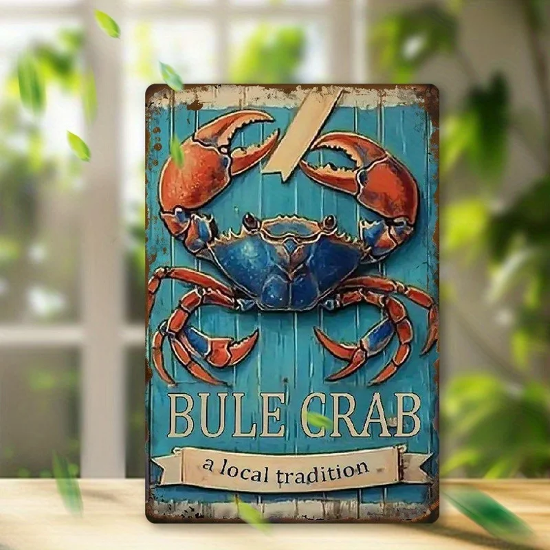

Vintage Blue Crab Metal Sign, Garage - Nautical Seafood Theme, Kitchen Wall Decor | Nautical Theme, Perfect for Room Decor