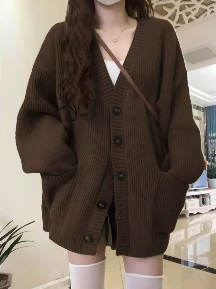 Women’s Casual Oversized Knit Sweater Style V-Neck Cardigan for Fall/Winter