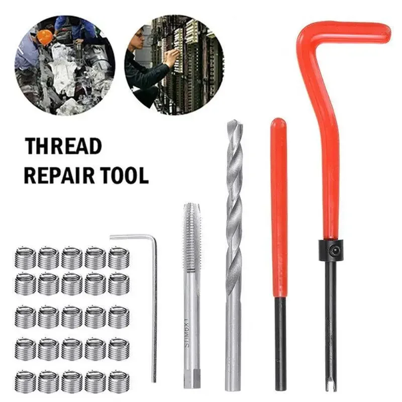 30pcs Thread Repair Tool Kit M5/M6/M7/M8/M10/M12 For Restoring Damaged Thread Spanner Wrench Twist Drill Bit Metric  Repair Kit