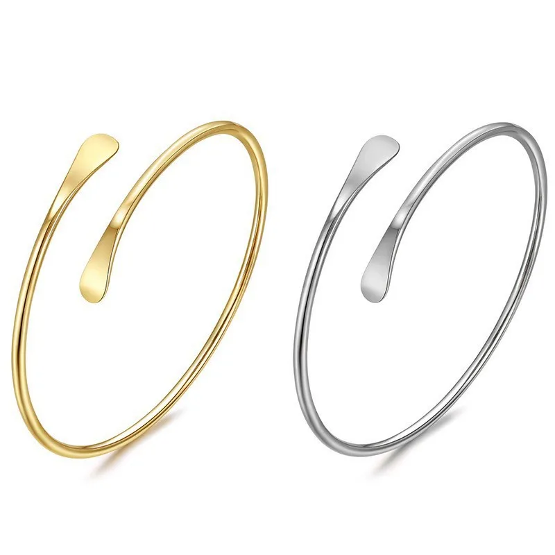 Elegant temperament, two flattened single-layer bracelet in gold and silver with adjustable opening for girls