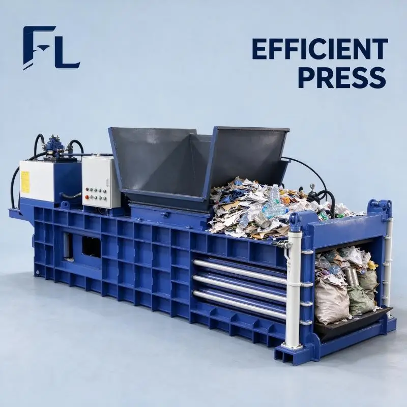 Hydraulic Baler Horizontal Auto Tie Baling Equipment Stable Hydraulic System for Straw Textile Waste Bundling Processing
